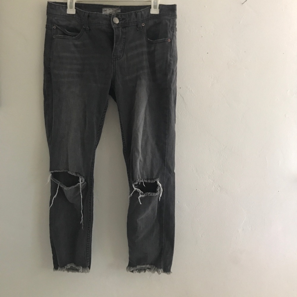 Free People Distressed Raw Hem Cropped Jeans